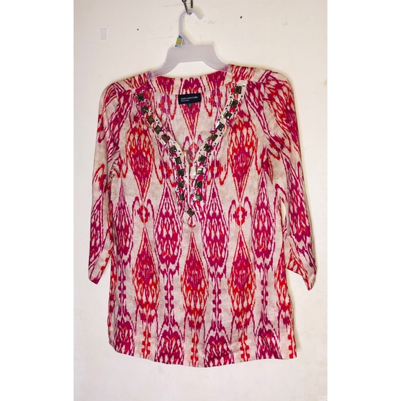 Jones New York Tops - Jones New York Linen Tunic Bling Rd/Bg Sz S NWT